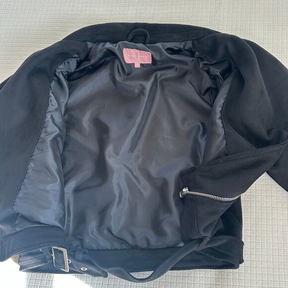 BCBG Girls Black Suede Finish Moto Jacket Belt Size M Age 8-10 - Picture 8 of 11